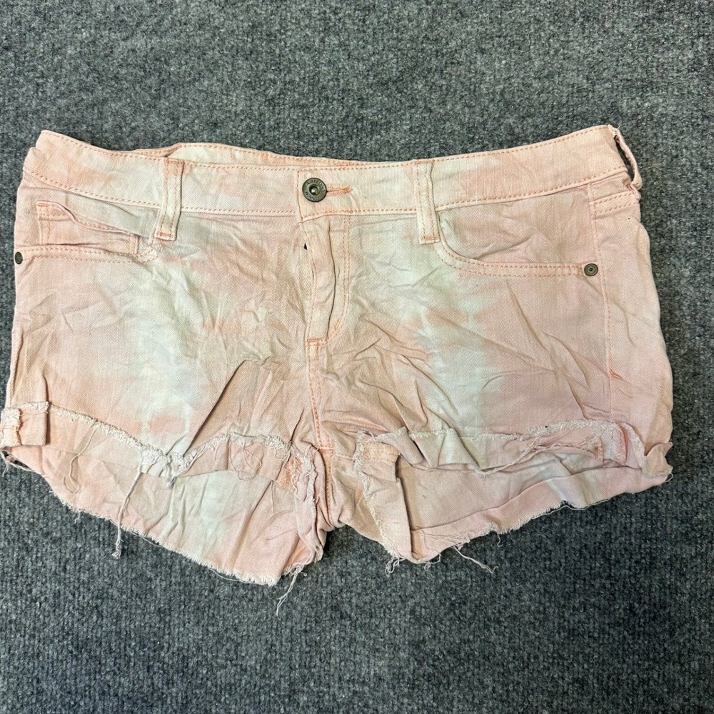 Arizona Jean Co Shorts Womens Size 7 Pink Tie Dye Raw Hem Stretch Denim Casual